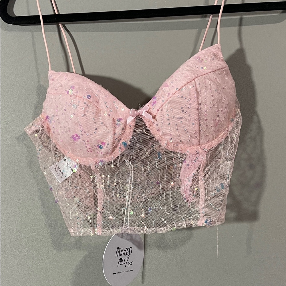 Princess Polly Pink Sequin Lace Bralette